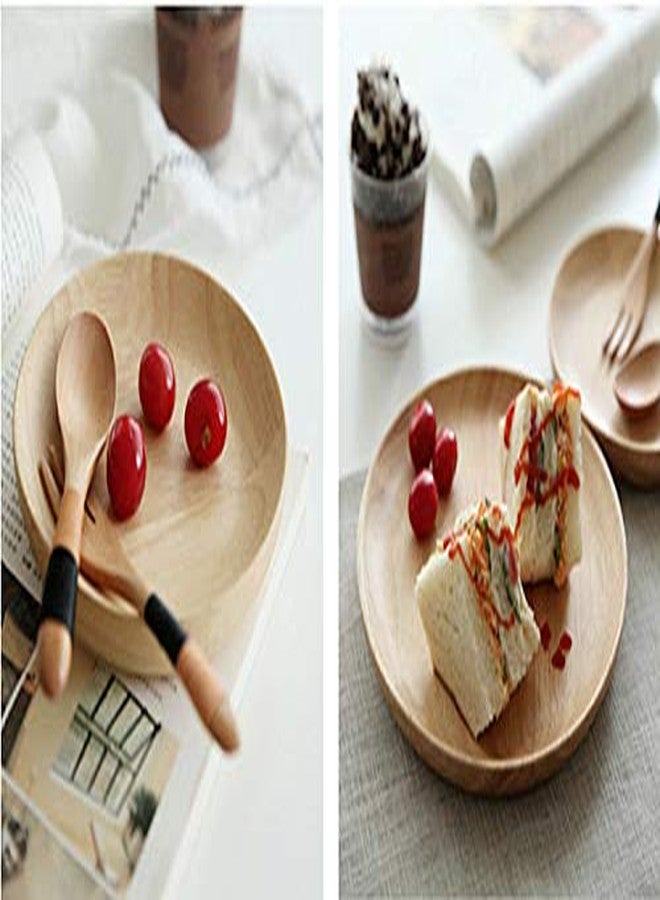HomeImpel 2 Pack 7.9 inch Round Wood Dish, Plate Acacia Wooden For Food Dish, Sweets Fruit Dessert Coffee Dish, Round Wood Dinner Tableware Plates, Tray for Home Decoration (7.9 Inch) - Image 2